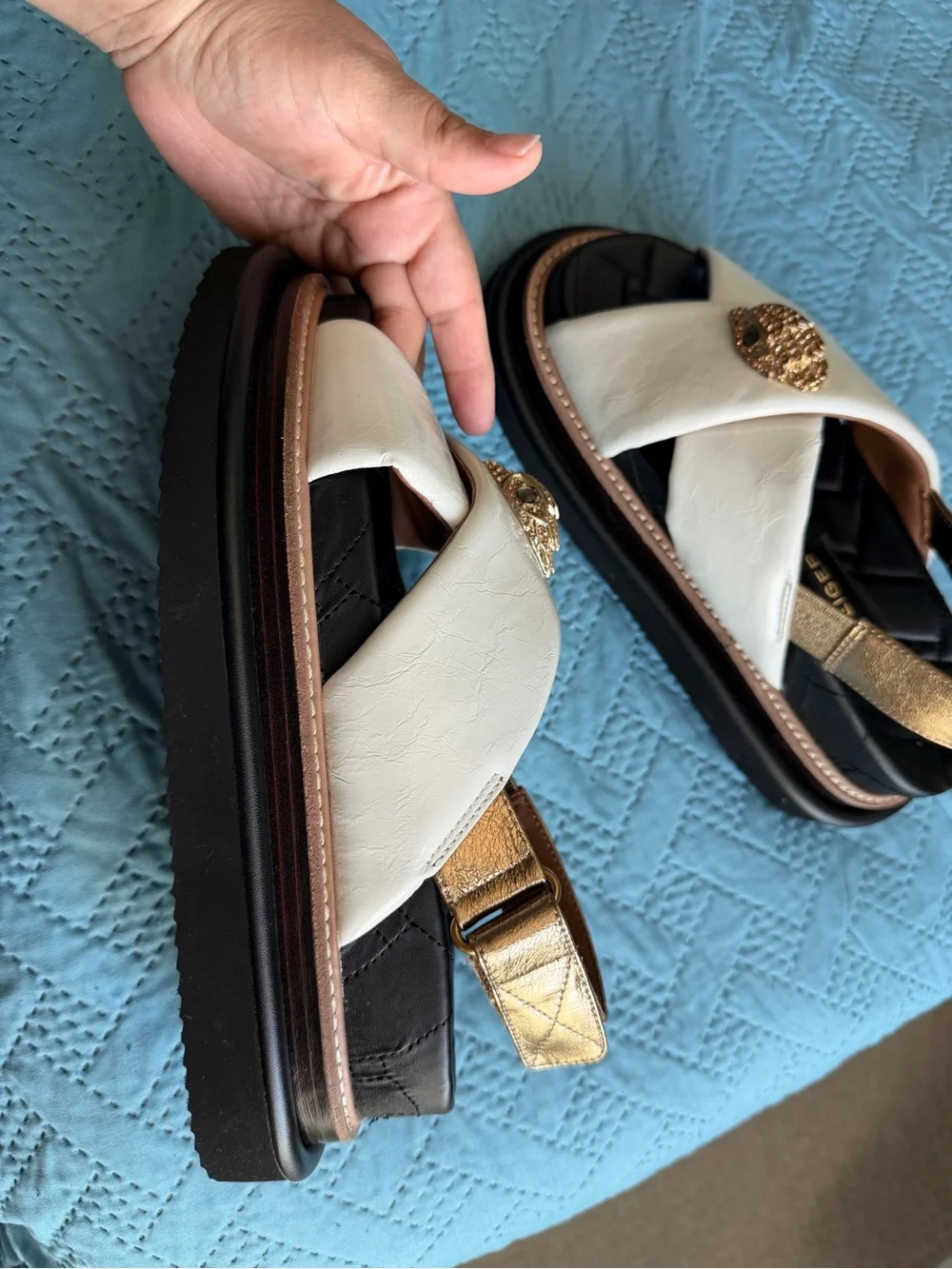 Kurt Geiger White and Black Jeweled Cross-Strap Slingback Sandals